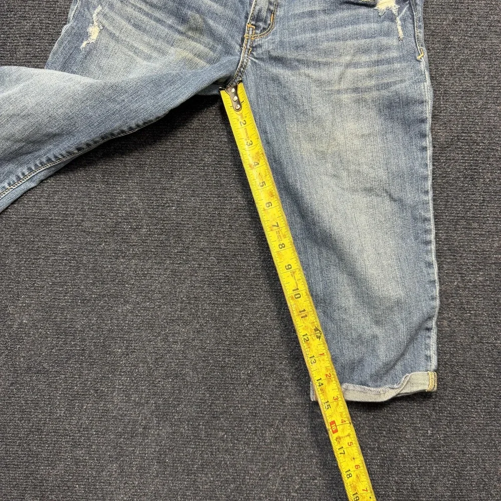 Hollister Capri Jeans Womens 7 Medium Wash Blue Distressed Cuffed Stretch Denim